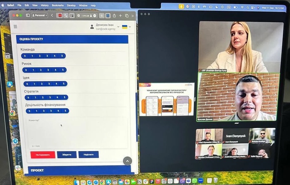 Ivan scoring startup pitches for the Ukrainian Startup Fund on a video call